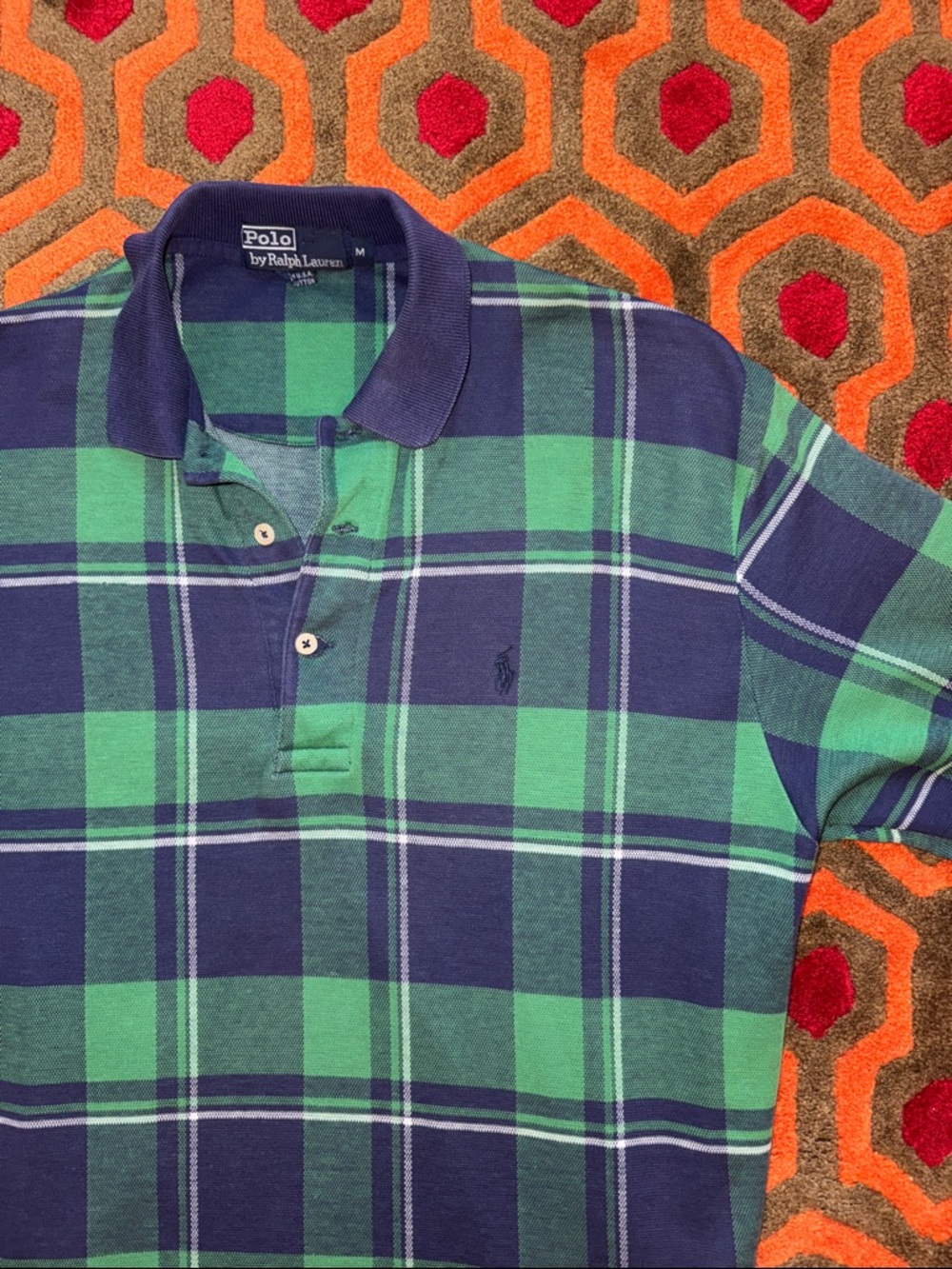 MAKE OFFER! Polo by Ralph Lauren Navy & Green Plaid Short-Sleeve Polo Shirt MED
